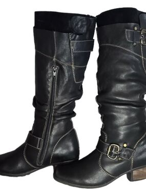 R&D Horse Knee High Riding Boots Size 39 Black Leather Equestrian Buckle Boots